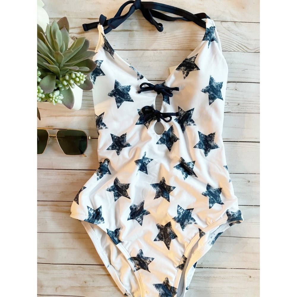 Social Angel Women's Havana Stars Keyhole One-Piece Swimsuit SZ S